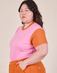 Mismatched Tee in Pink & Orange side view on Ashley