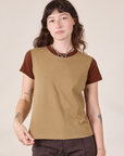 Mismatched Tee in Tan & Brown on Alex