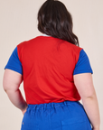 Mismatched Tee in Red & Blue back view on Ashley