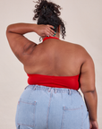 Halter Top in Mustang Red back view on Morgan