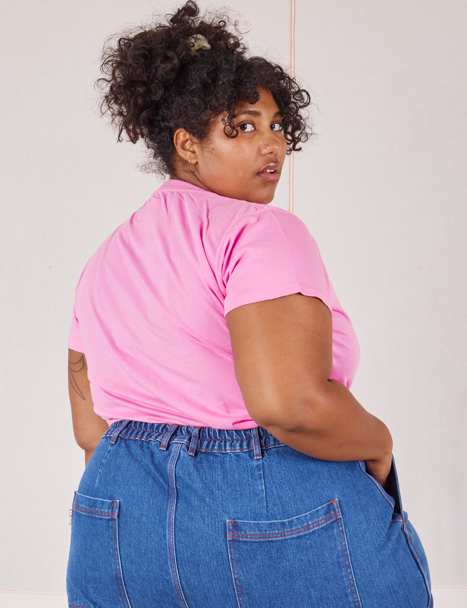 Organic Vintage Tee in Bubblegum Pink back view on Morgan