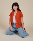 Pantry Button-Up in Chili Red on Alex