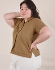 Pantry Button-Up in Desert Brown angled front view on Ashley