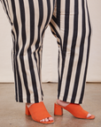 Petite Black Striped Work Pants in White pant leg side view close up
