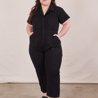 Petite Short Sleeve Jumpsuit in Basic Black on Ashley