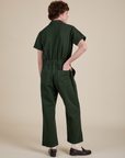 Back view of Short Sleeve Jumpsuit in Swamp Green on Quinn
