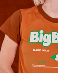 Vintage Tee in Orange Soda shoulder close up on Madeline