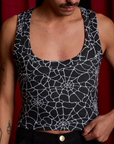 Front close up of Cropped Tank Top in Spider Webs on Anthony