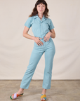 Short Sleeve Jumpsuit in Baby Blue on Alex