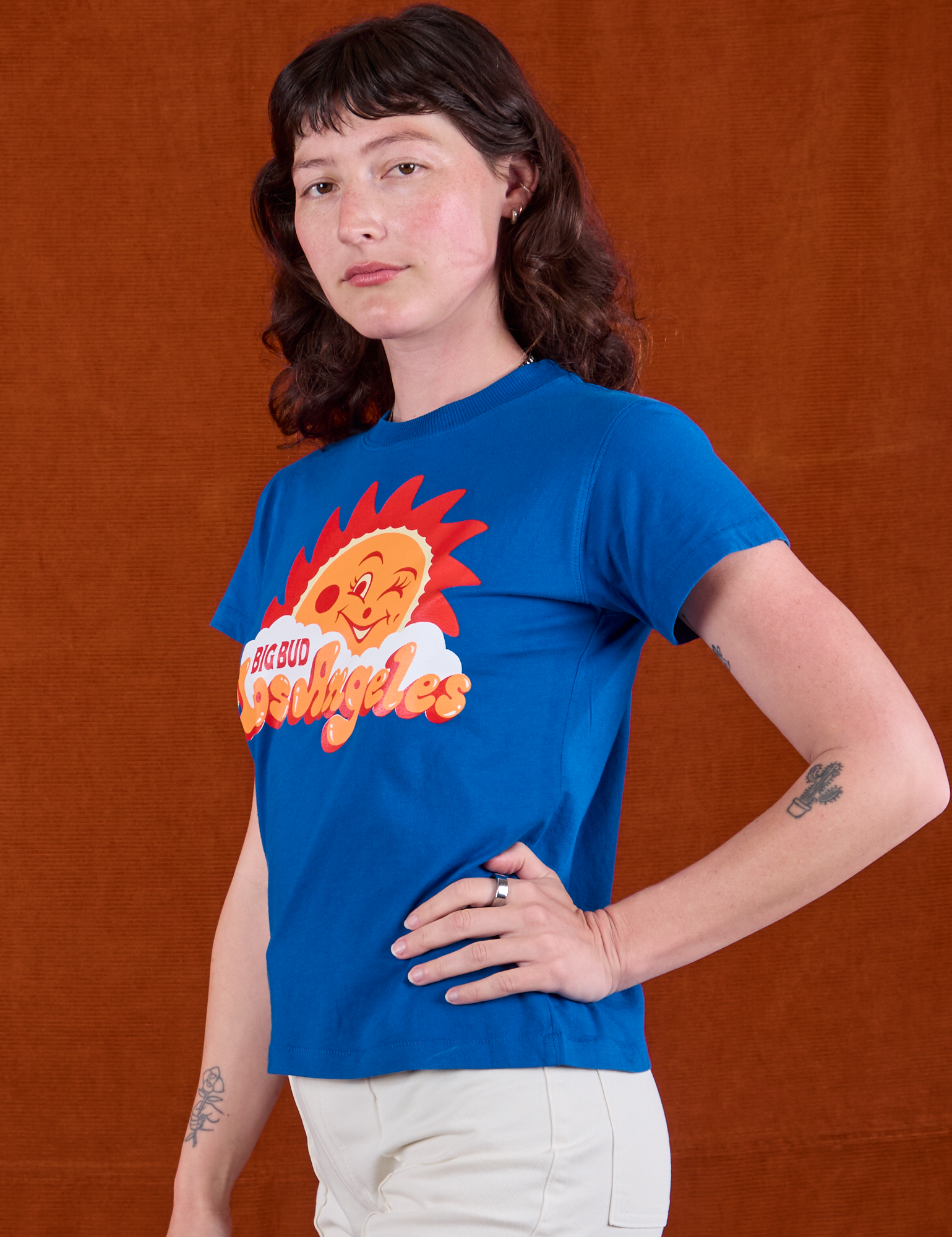 Sunny Los Angeles Tourist Tee side view on Alex