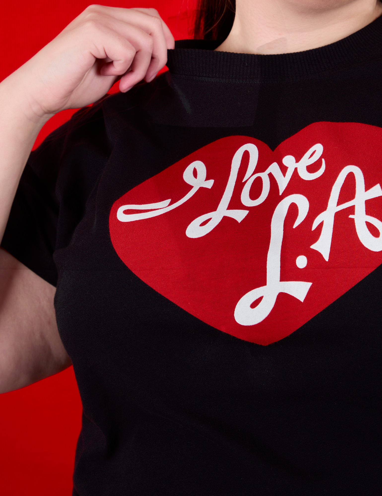I love LA Tourist Tee close up on Marielena