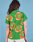 Paintstamped Pantry Button-Up in Kelly Green back view on Alex