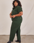 Short Sleeve Jumpsuit in Swamp Green side view on Morgan