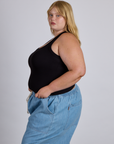 Side view of The Tank Top in Basic Black on Juliet