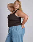 Side view of The Tank Top in Espresso Brown on Juliet