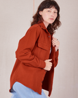 Side view of Flannel Overshirt in Paprika on Alex