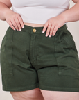 Classic Work Shorts in Swamp Green front close up on Ashley