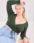 Lish is wearing Wrap Top in Swamp Green