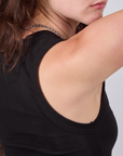 Cropped Tank Top in Basic Black shoulder close up on Alex