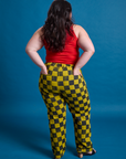 Checkerboard Work Pants in Yellow/Black back view on Ashley
