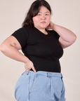 Baby Tee in Vintage Basic Black angled front view on Ashley