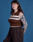 Angled front view of Painted Muscle Tee in Fudgesicle Brown on Sydney