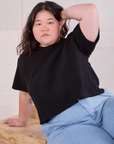 Cropped Burly Tee in Basic Black worn by Ashley