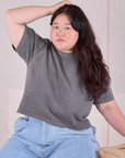 Cropped Burly Tee in Washed Grey worn by Ashley