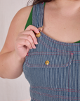 Carpenter Overalls in Railroad front close up on Ashley