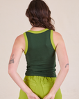Colorblock Cropped Tank in Swamp Green back view on Alex