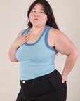 Colorblock Cropped Tank in Baby Blue angled front view on Ashley