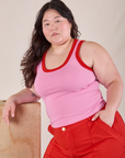 Ashley is wearing Colorblock Cropped Tank in Bubblegum Pink