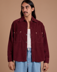 Cropped Corduroy Overshirt - Red Wine