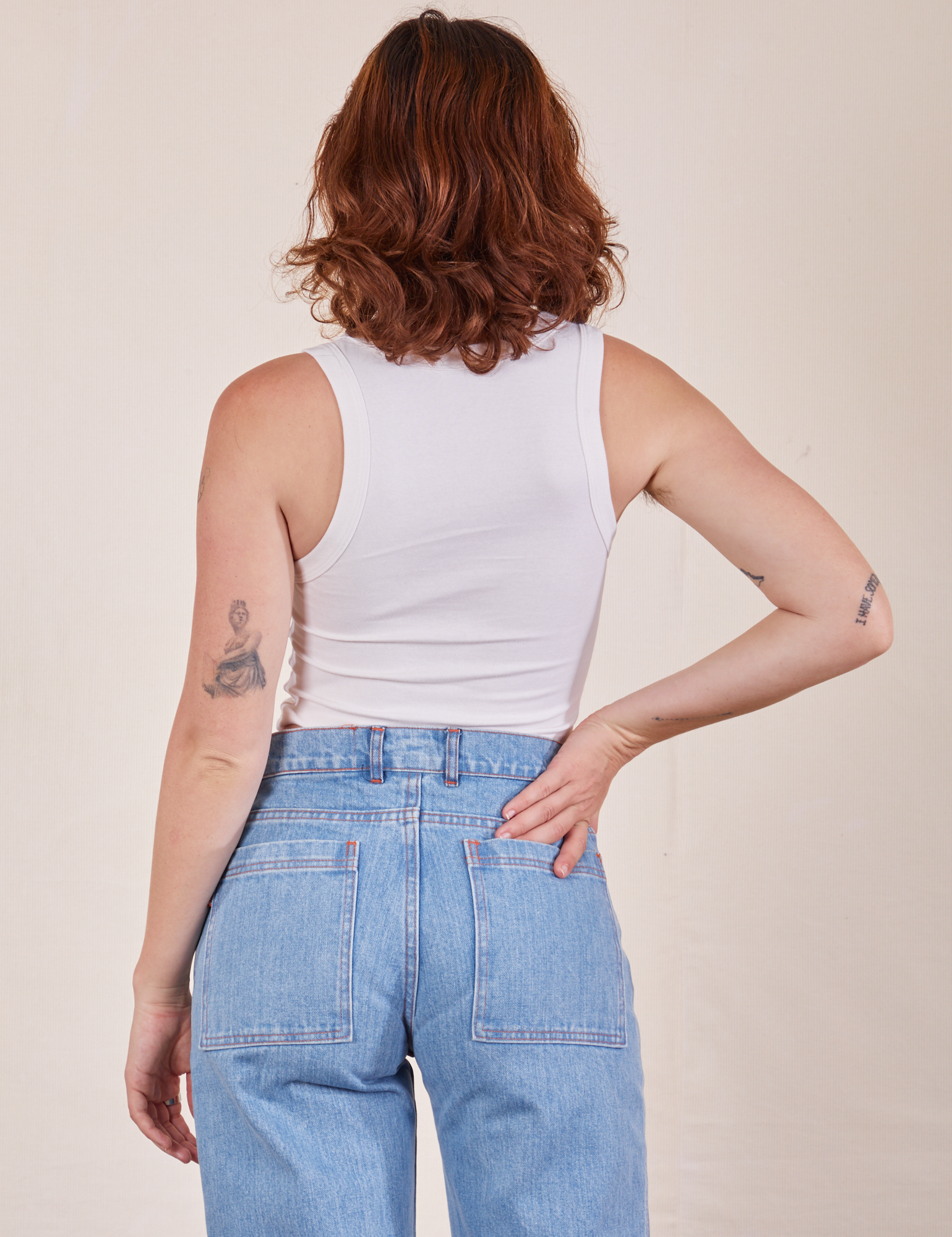 Back view of Cropped Tank Top in Vintage Tee Off-White worn by Alex