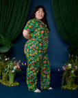 Side view of Pond Party Print Jumpsuit on Ashley