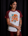 Raglan Tee in Clown worn by Anthony