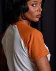 Short Sleeve Raglan Tee in Haunted House shoulder close up