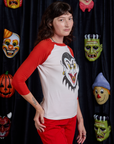 Raglan Tee in Dracula angled front view on Alex