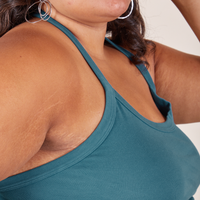 Side view close up of Halter Top in Marine Blue worn by Alicia