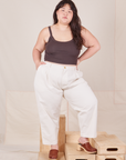 Ashley is 5'7" and wearing 1XL Petite Heavyweight Trousers in Vintage Tee Off-White paired with espresso brown Cropped Cami.