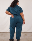 Short Sleeve Jumpsuit in Lagoon back view on Morgan