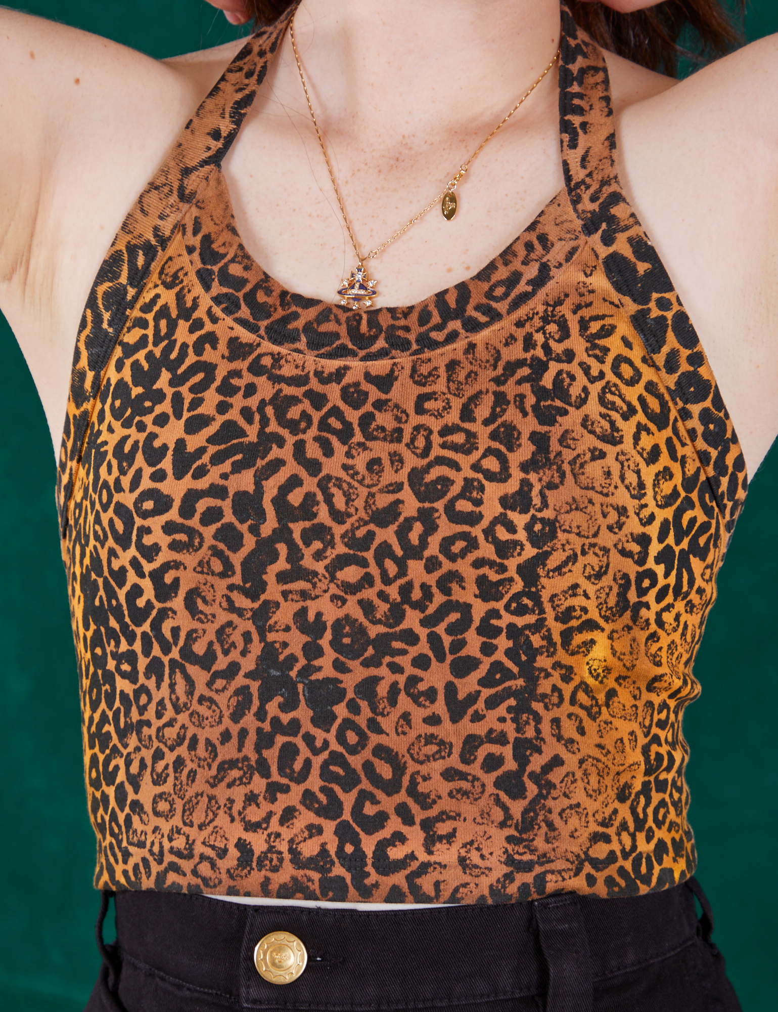 Front close up of  Leopard Print Halter Top on Hana