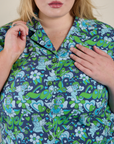 Angel Print Pantry Button-Up front close up on Juliet