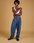Baggy Mid-Rise Trousers in French Blue and vintage tee Cropped Tank on Jerrod