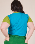 Mismatched Tee in Blue & Green back view on Ashley