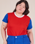 Mismatched Tee in Red & Blue worn by Ashley