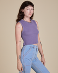 Angled front view of Muscle Tee in Faded Grape on Alex