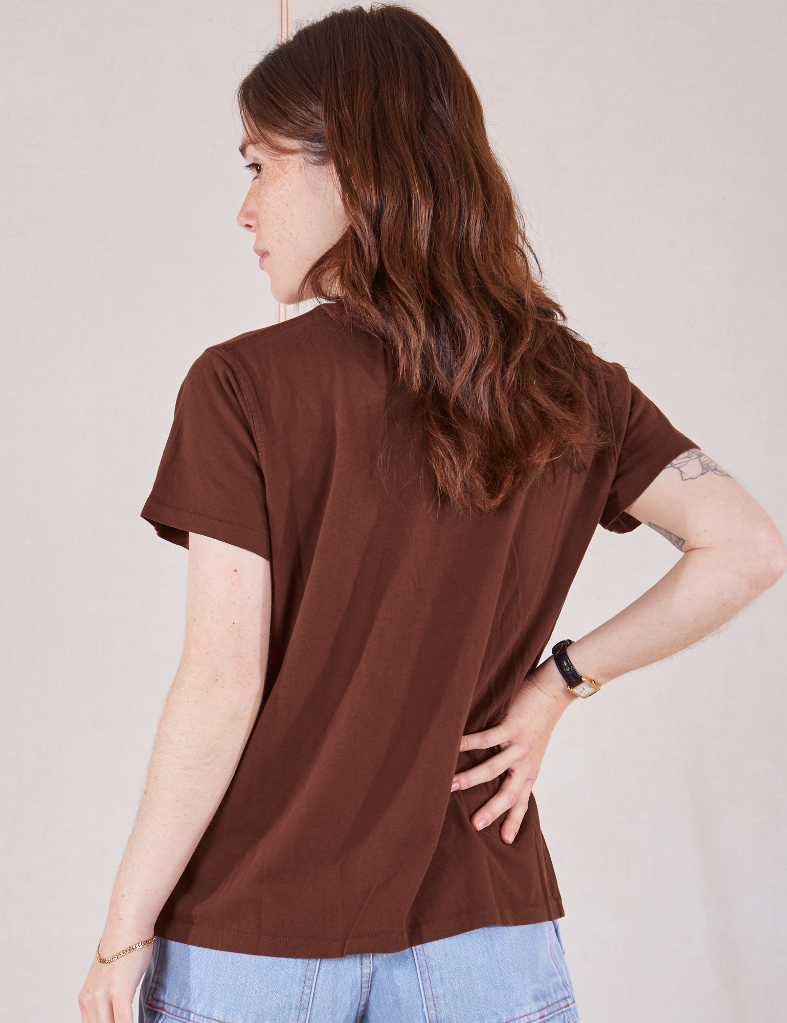 Organic Vintage Tee in Fudgesicle Brown back view on Hana