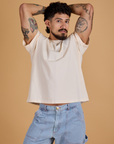 Jesse is wearing Organic Vintage Tee in Vintage Off White