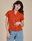 Pantry Button-Up in Chili Red worn by Alex